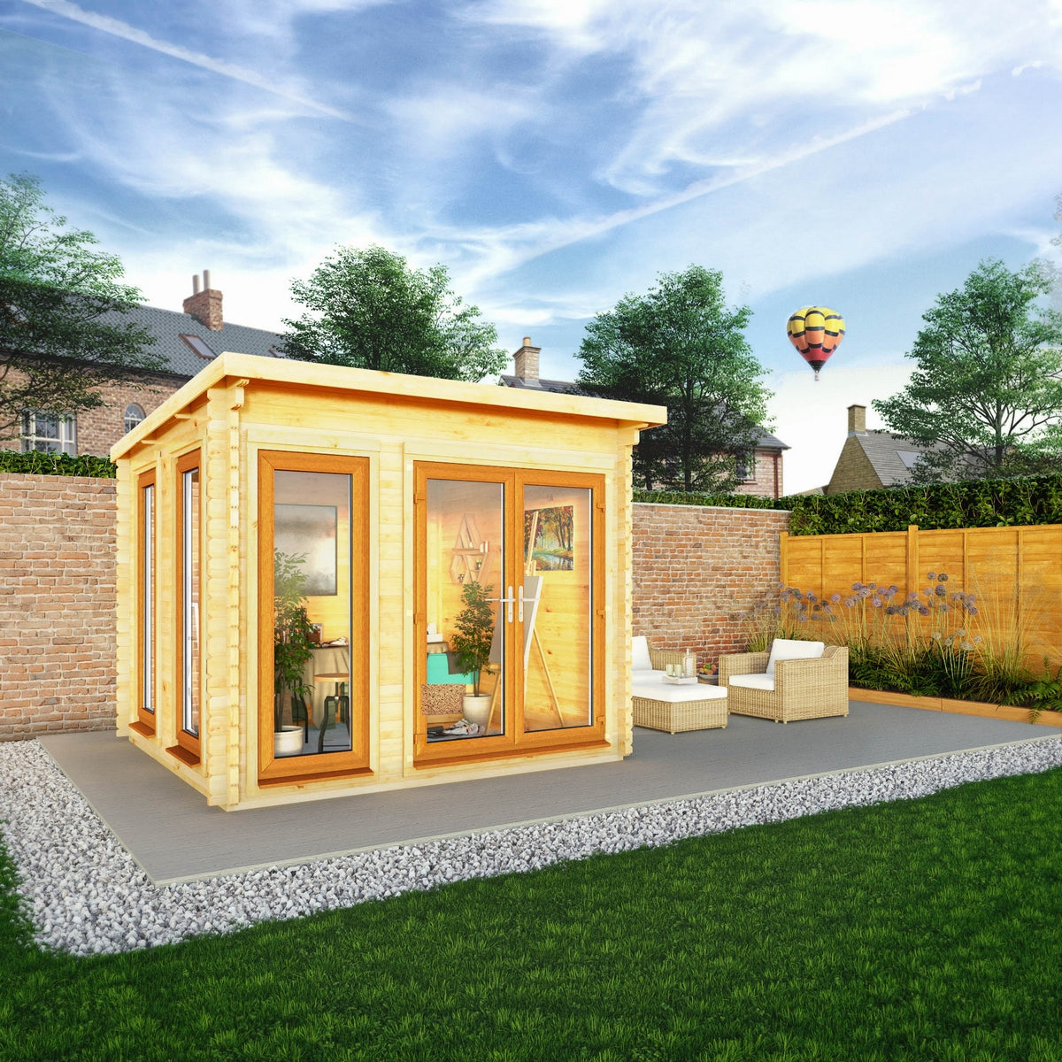 Mercia Studio 9' 11" x 9' 11" Pent Log Cabin - Premium 44mm Cladding Loglap - Brown UPVC