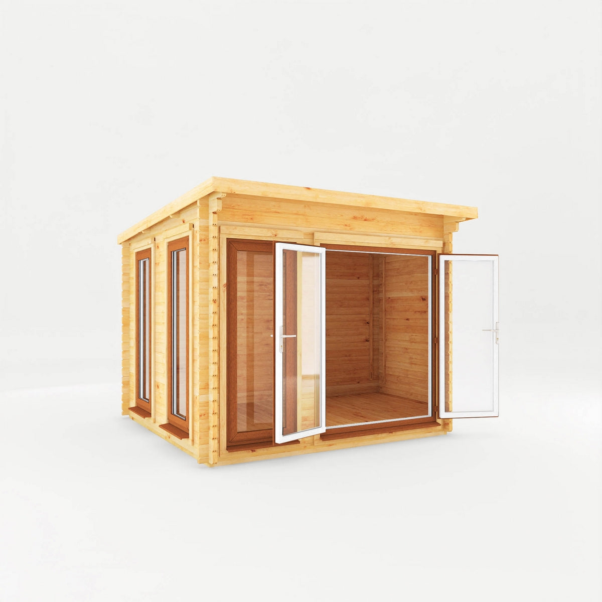 Mercia Studio 9' 11" x 9' 11" Pent Log Cabin - Premium 44mm Cladding Loglap - Brown UPVC