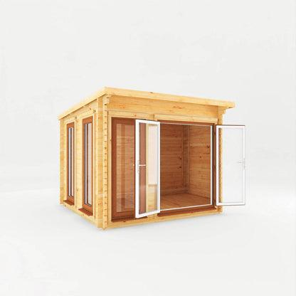 Mercia Studio 9' 11" x 9' 11" Pent Log Cabin - Premium 44mm Cladding Loglap - Brown UPVC