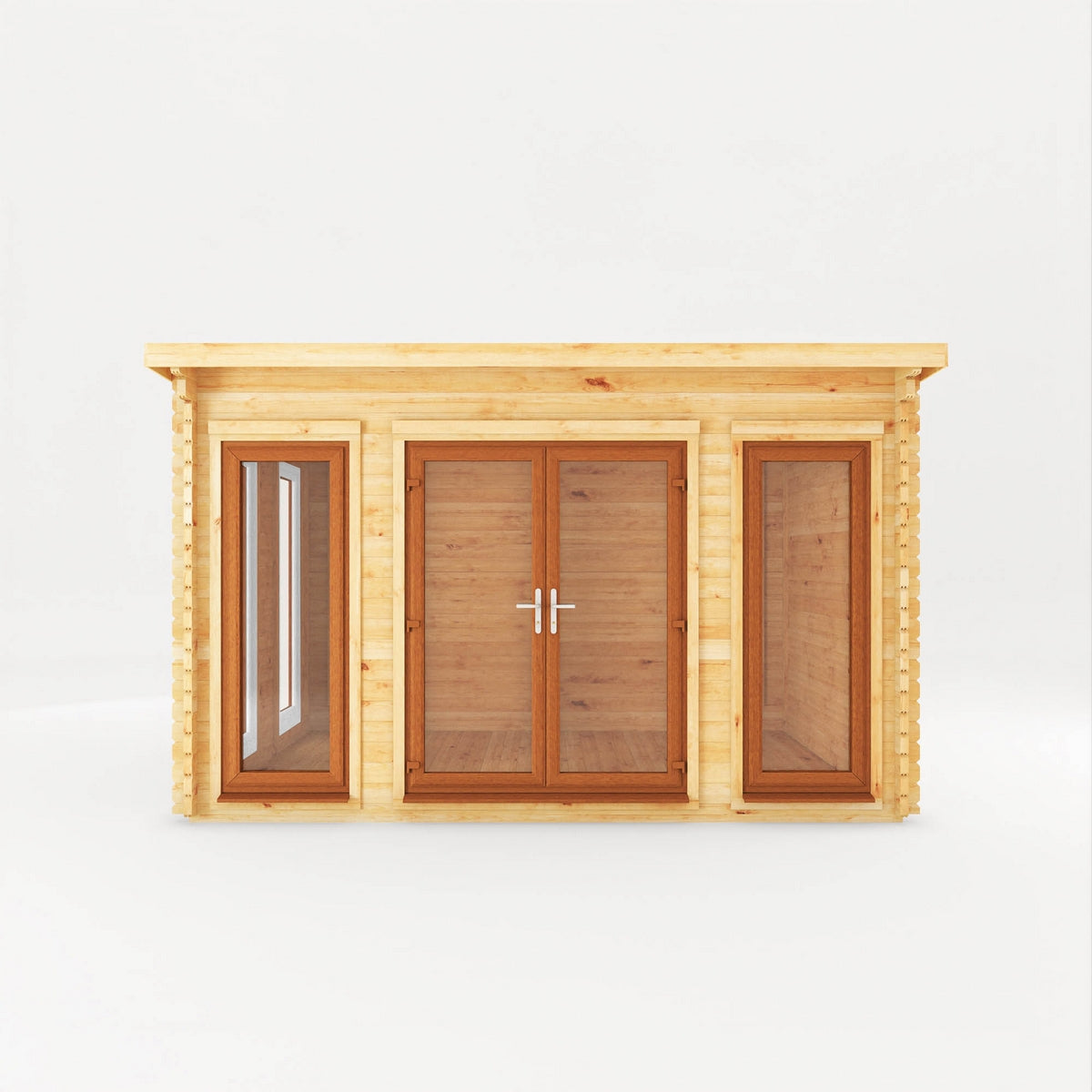 Mercia Studio 10' 11" x 13' 2" Pent Log Cabin - Premium 44mm Cladding Loglap - Brown UPVC