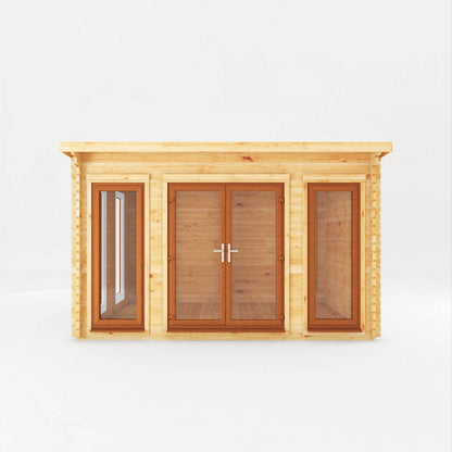Mercia Studio 10' 11" x 13' 2" Pent Log Cabin - Premium 44mm Cladding Loglap - Brown UPVC