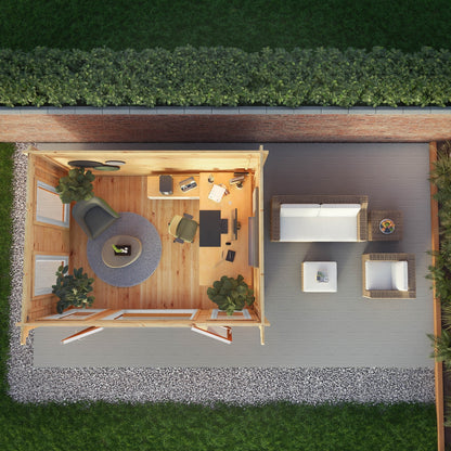 Mercia Studio 10' 11" x 13' 2" Pent Log Cabin - Premium 44mm Cladding Loglap - Brown UPVC