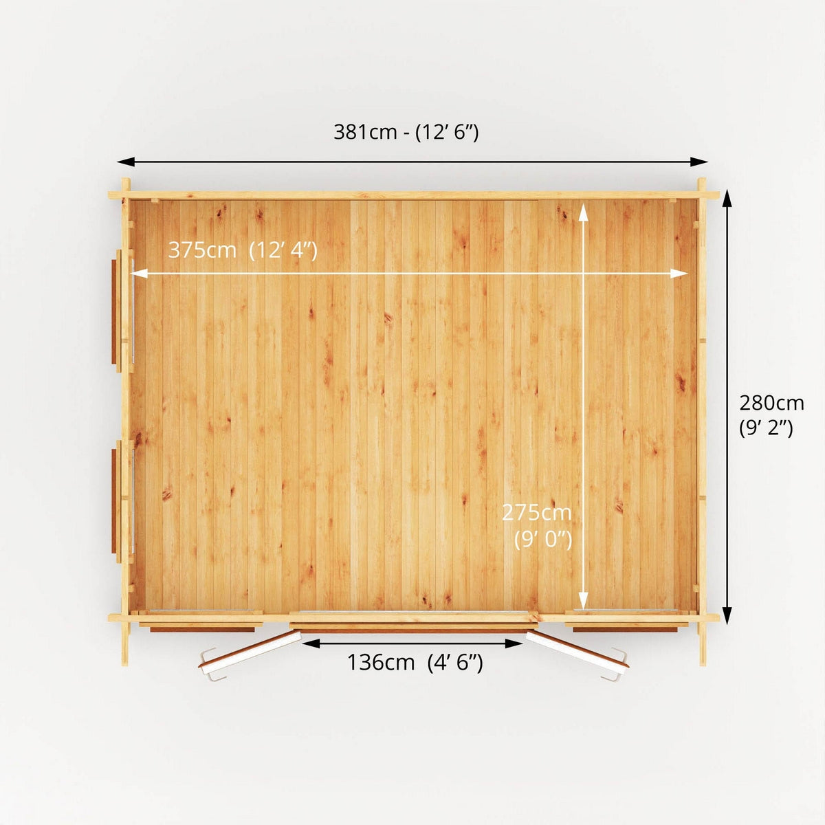Mercia Studio 10' 11" x 13' 2" Pent Log Cabin - Premium 44mm Cladding Loglap - Brown UPVC