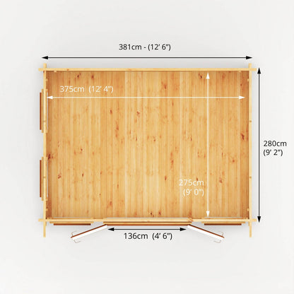 Mercia Studio 10' 11" x 13' 2" Pent Log Cabin - Premium 44mm Cladding Loglap - Brown UPVC
