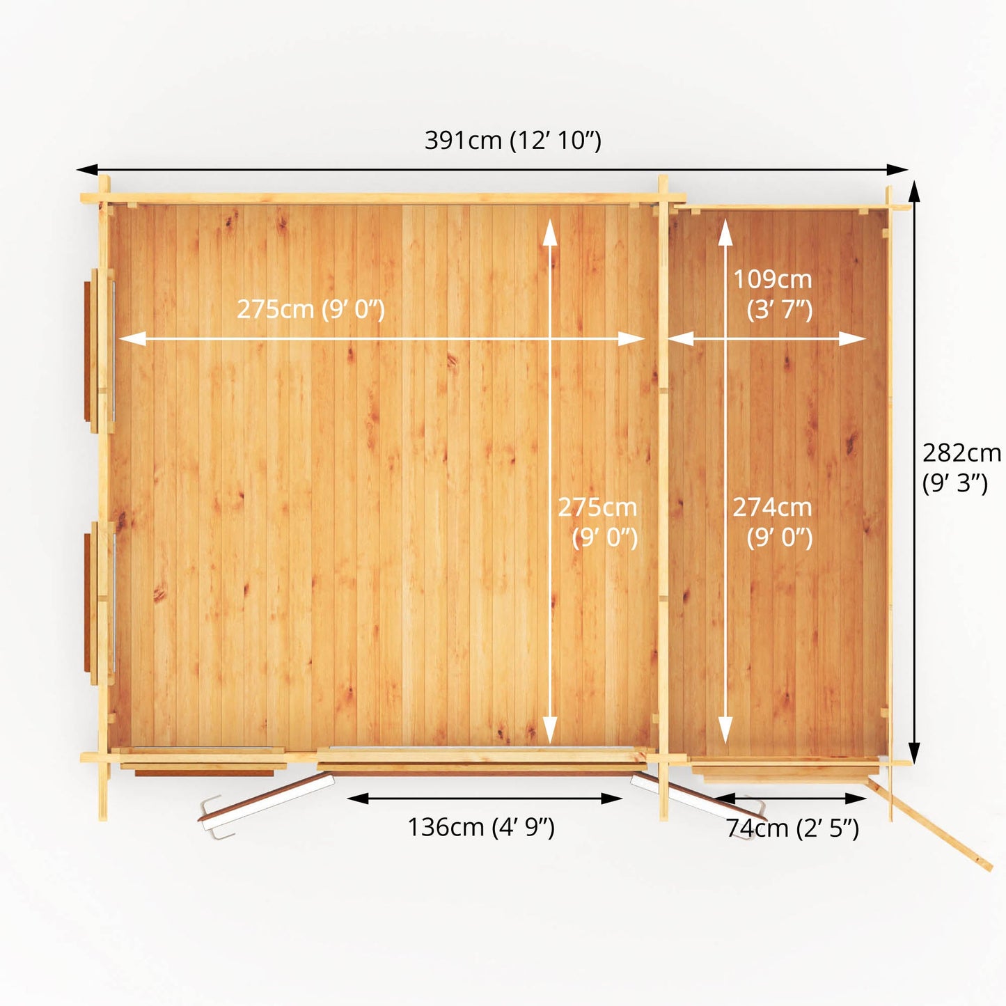 Mercia Studio 10' 11" x 13' 6" Pent Cabin with Shed - Premium 44mm Cladding Loglap - Brown UPVC