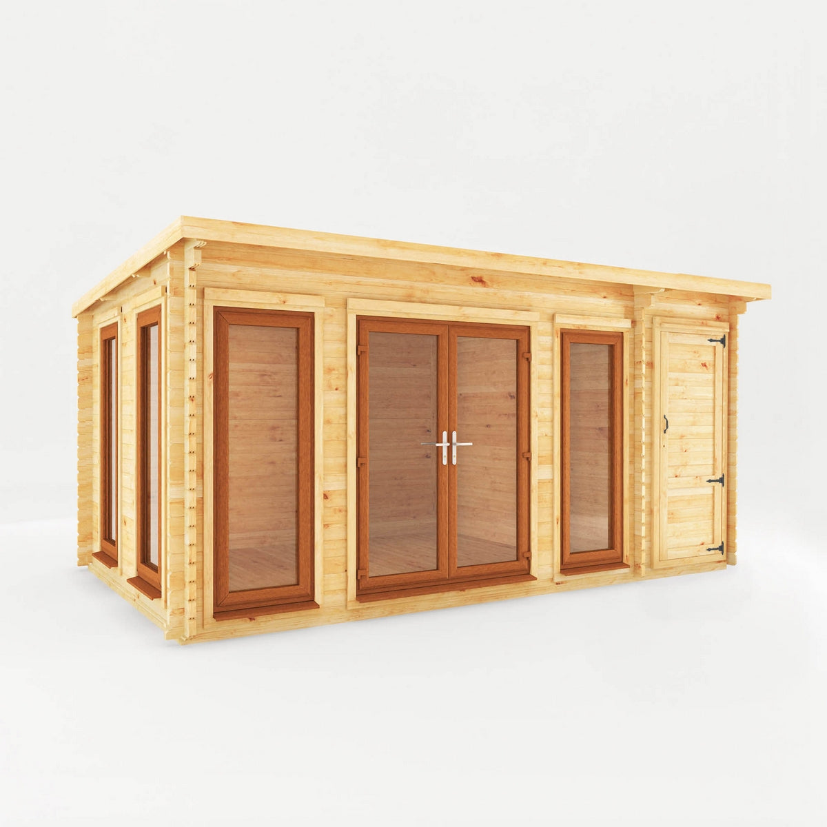 Mercia Studio 10' 11" x 16' 10" Pent Cabin with Shed - Premium 44mm Cladding Loglap - Brown UPVC