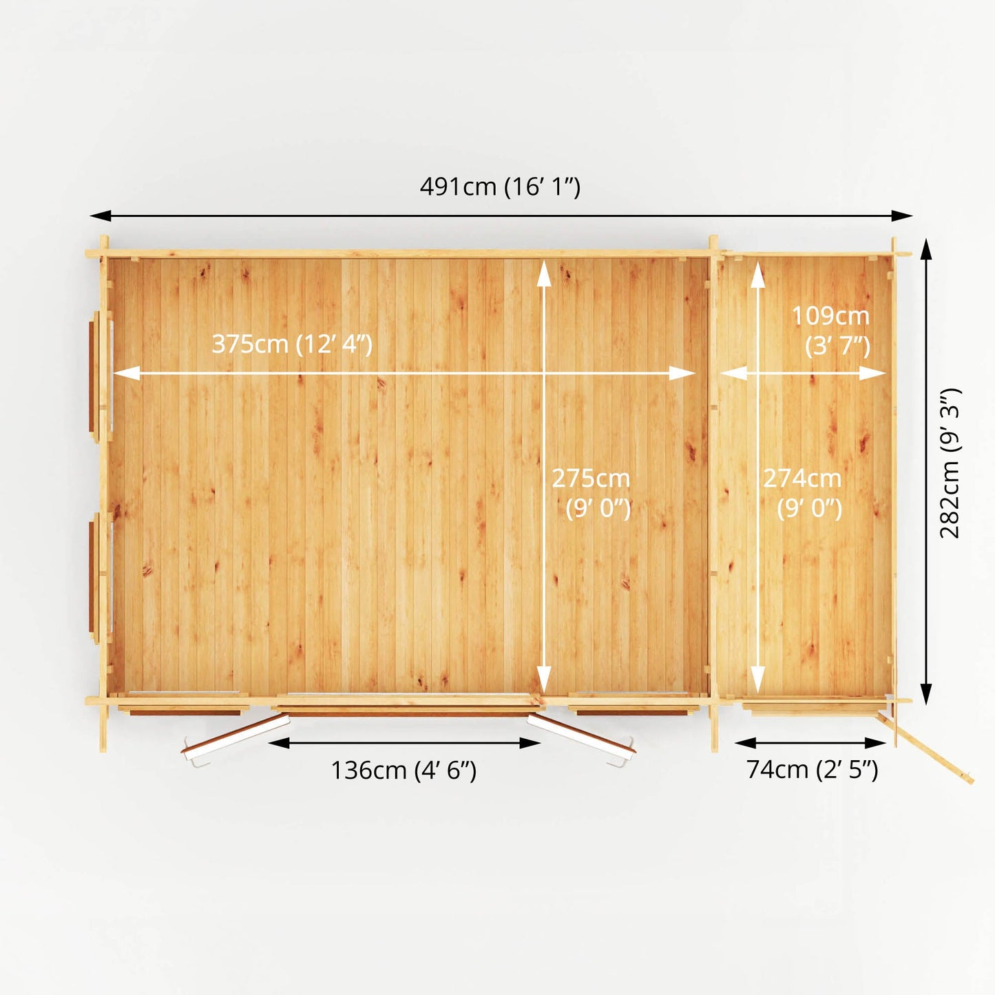 Mercia Studio 10' 11" x 16' 10" Pent Cabin with Shed - Premium 44mm Cladding Loglap - Brown UPVC