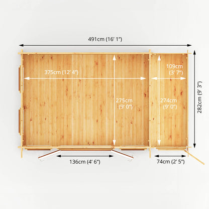 Mercia Studio 10' 11" x 16' 10" Pent Cabin with Shed - Premium 44mm Cladding Loglap - Brown UPVC