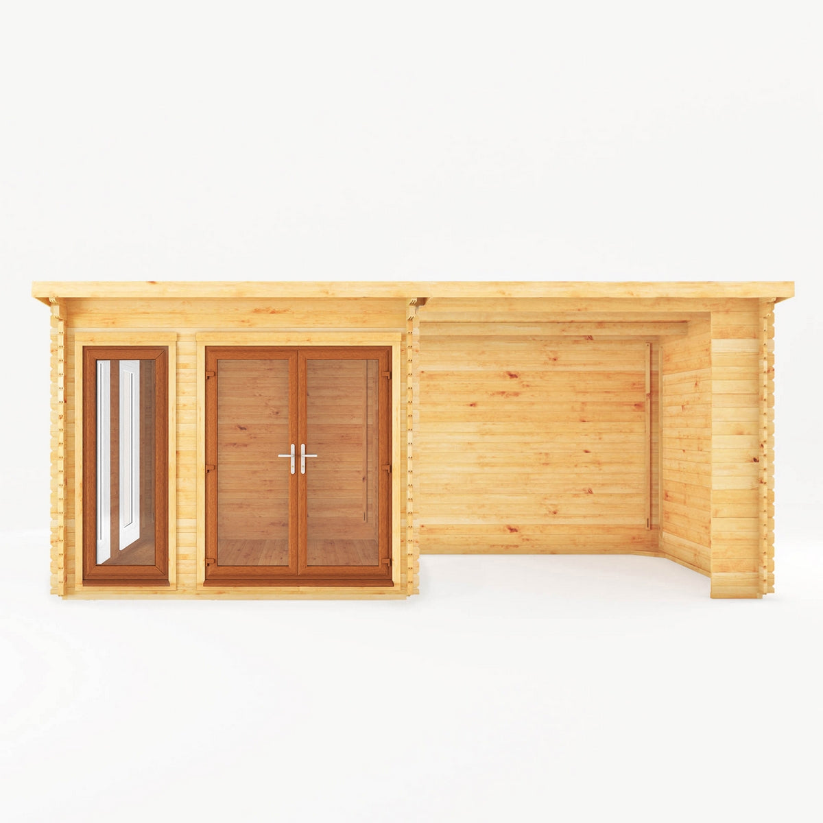 Mercia Studio 10' 11" x 19' 4" Pent Log Cabin - Premium 44mm Cladding Loglap - Brown UPVC