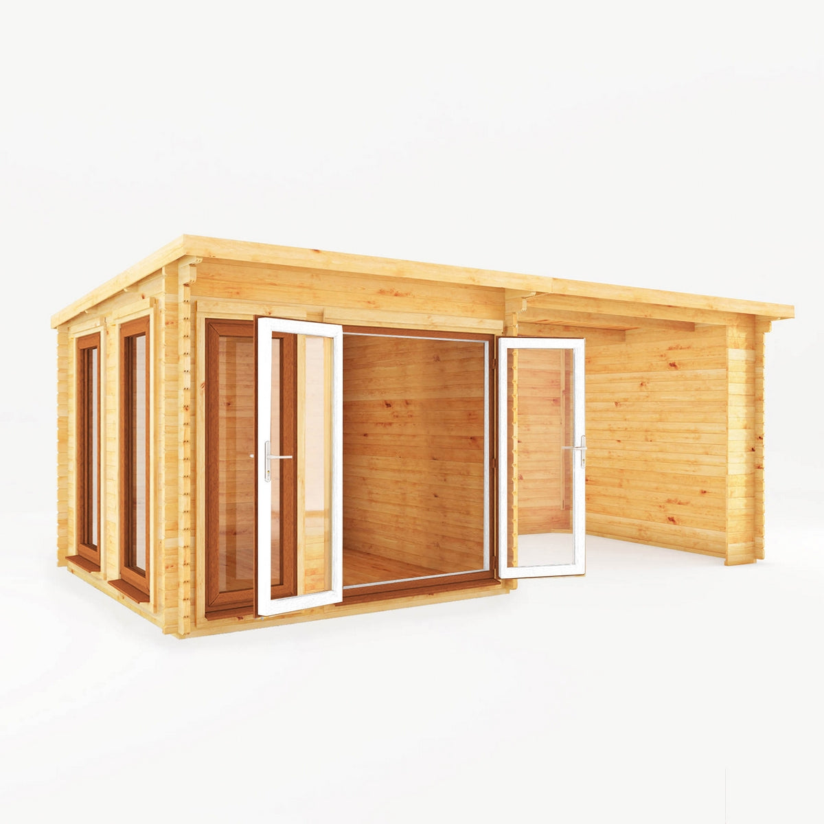 Mercia Studio 10' 11" x 19' 4" Pent Log Cabin - Premium 44mm Cladding Loglap - Brown UPVC