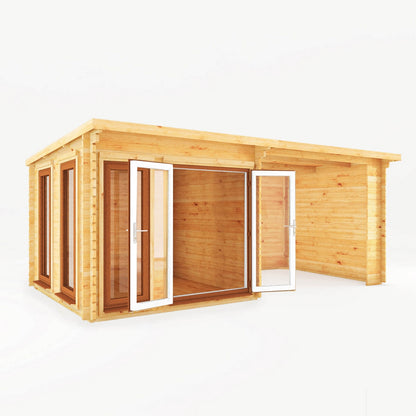 Mercia Studio 10' 11" x 19' 4" Pent Log Cabin - Premium 44mm Cladding Loglap - Brown UPVC