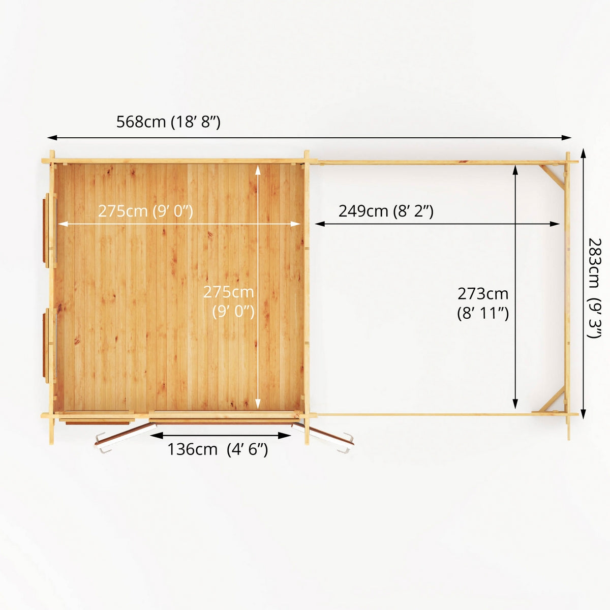 Mercia Studio 10' 11" x 19' 4" Pent Log Cabin - Premium 44mm Cladding Loglap - Brown UPVC