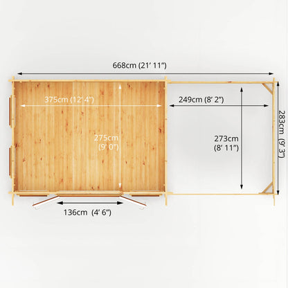 Mercia Studio 10' 11" x 22' 8" Pent Log Cabin - Premium 44mm Cladding Loglap - Brown UPVC