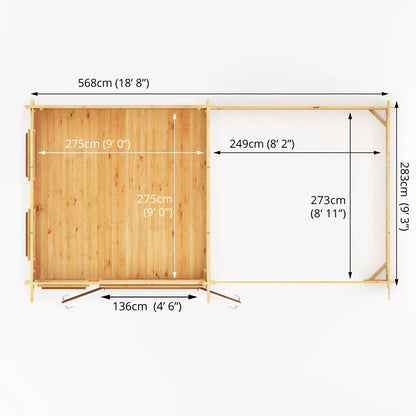Mercia Studio 10' 11" x 19' 4" Pent Log Cabin Slatted - Premium 44mm Cladding Loglap - Brown UPVC