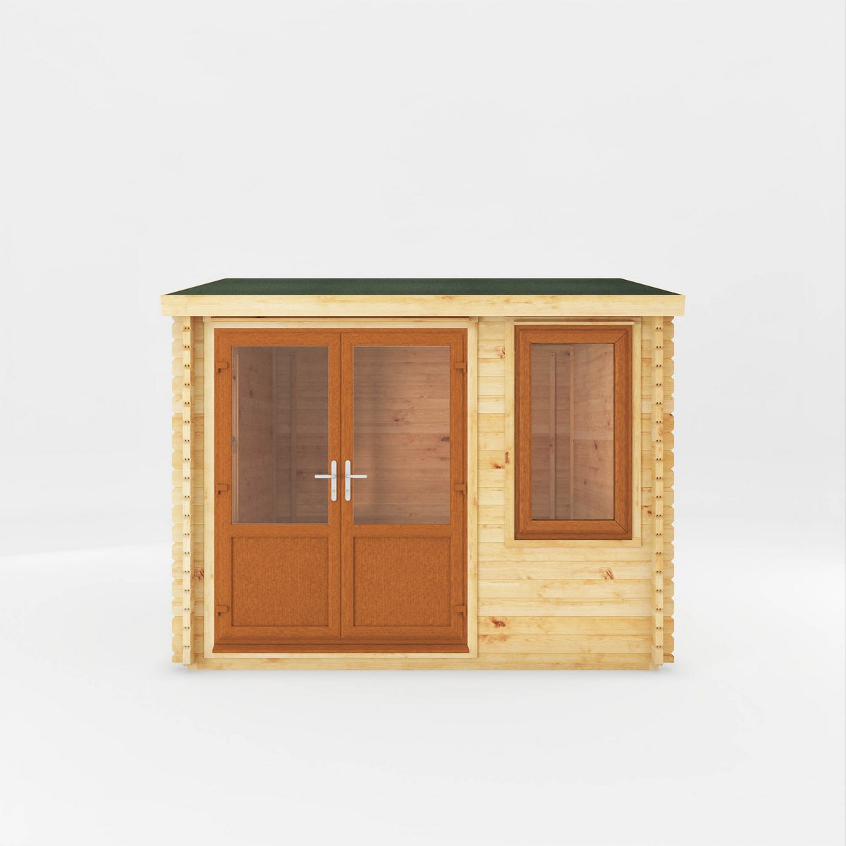 Mercia Elite 10' 3" x 9' 11" Reverse Apex Log Cabin - Premium 44mm Cladding Loglap - Brown UPVC