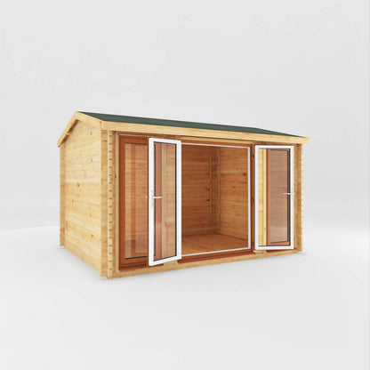 Mercia Studio 10' 3" x 13' 2" Apex Log Cabin - Premium 44mm Cladding Loglap - Brown UPVC