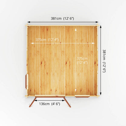 Mercia Elite 13' 6" x 13' 2" Apex Log Cabin - Premium 44mm Cladding Loglap - Brown UPVC