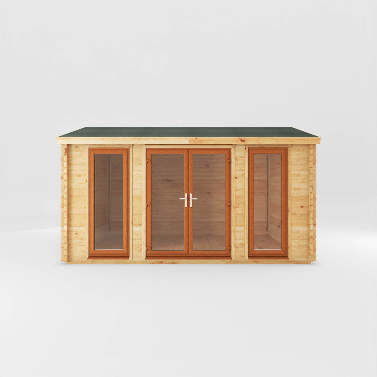 Mercia Studio 11' 11" x 14' 10" Apex Log Cabin - Premium 44mm Cladding Loglap - Brown UPVC