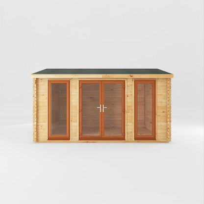 Mercia Studio 11' 11" x 14' 10" Apex Log Cabin - Premium 44mm Cladding Loglap - Brown UPVC