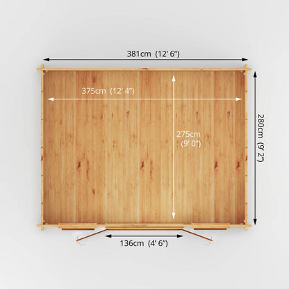 Mercia Studio 11' 11" x 14' 10" Apex Log Cabin - Premium 44mm Cladding Loglap - Brown UPVC