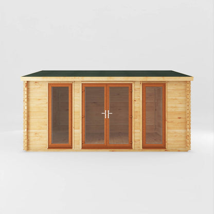 Mercia Studio 13' 7" x 16' 6" Apex Log Cabin - Premium 44mm Cladding Loglap - Brown UPVC