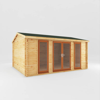Mercia Studio 13' 7" x 16' 6" Apex Log Cabin - Premium 44mm Cladding Loglap - Brown UPVC