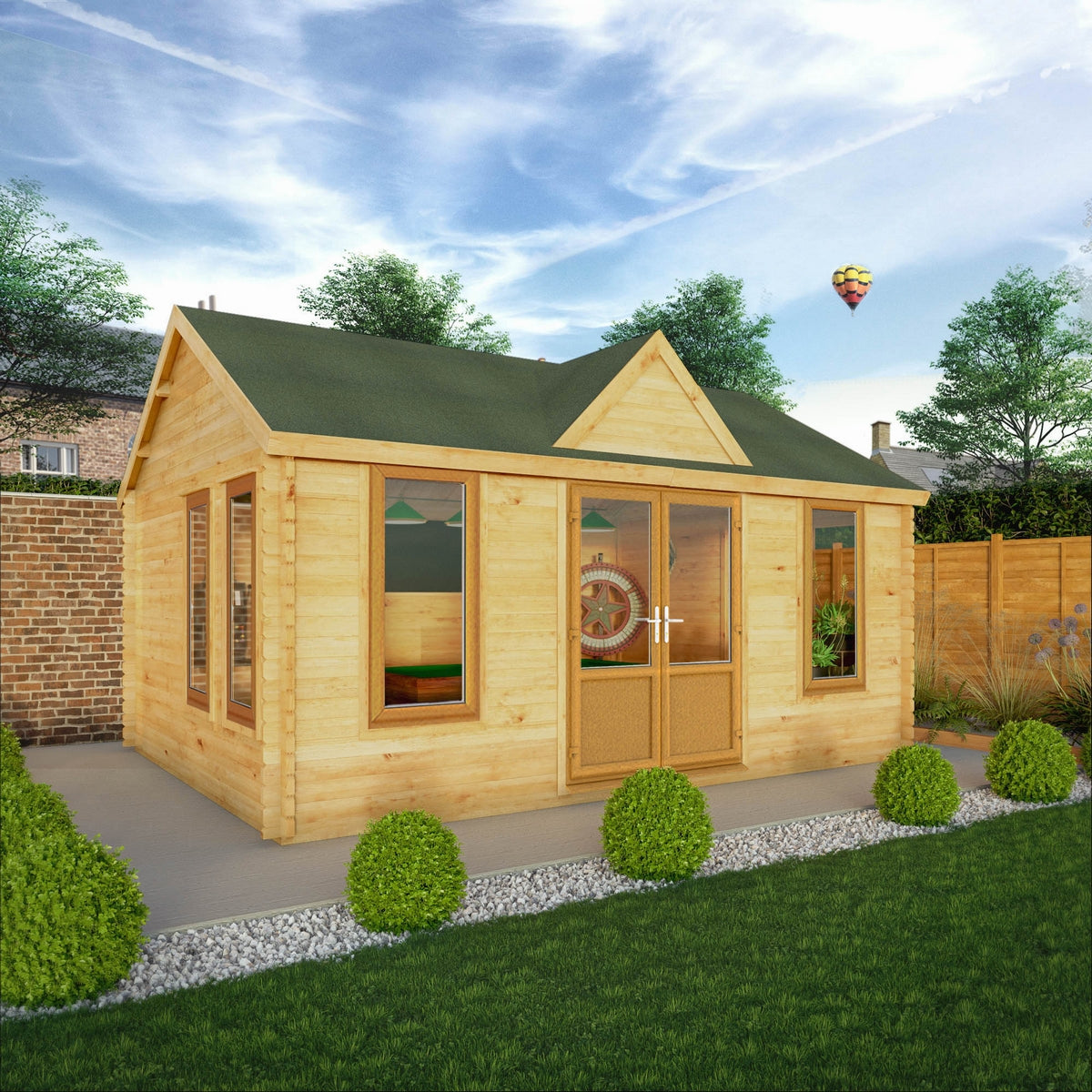 Mercia Clock Tower 13' 7" x 17' 6" Apex Log Cabin - Premium 44mm Cladding Loglap - Brown UPVC Primary Image
