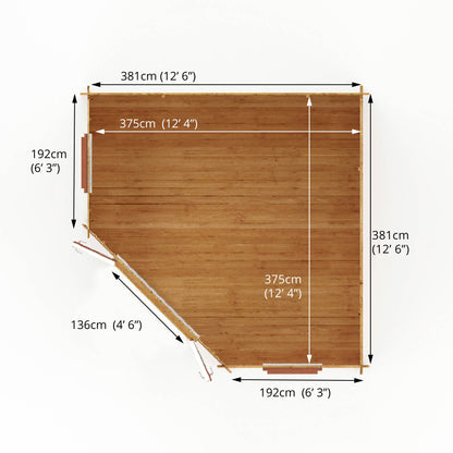 Mercia Corner 13' 7" x 13' 5" Hip Log Cabin - Premium 44mm Cladding Loglap - Brown UPVC
