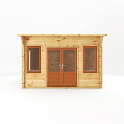 Mercia Helios 11' 5" x 13' 4" Curved Log Cabin - Premium 44mm Cladding Loglap - Brown UPVC