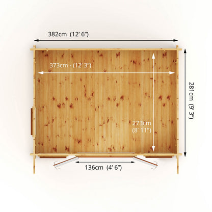 Mercia Helios 11' 5" x 13' 4" Curved Log Cabin - Premium 44mm Cladding Loglap - Brown UPVC