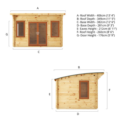 Mercia Helios 11' 5" x 13' 4" Curved Log Cabin - Premium 44mm Cladding Loglap - Brown UPVC