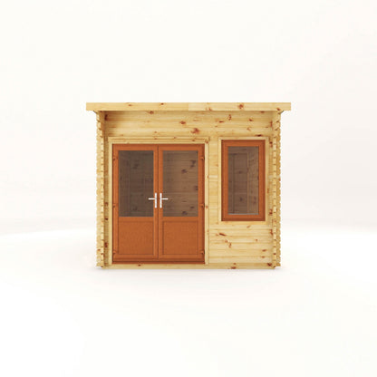 Mercia Helios 11' 5" x 10' Curved Log Cabin - Premium 44mm Cladding Loglap - Brown UPVC