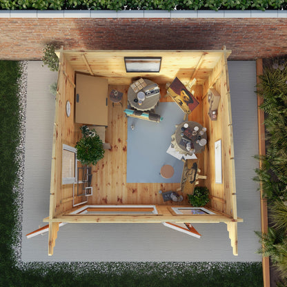 Mercia Helios 11' 5" x 10' Curved Log Cabin - Premium 44mm Cladding Loglap - Brown UPVC