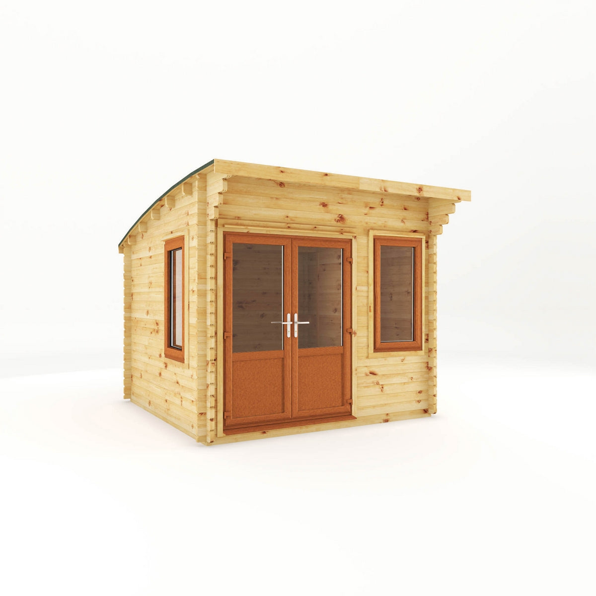 Mercia Helios 11' 5" x 10' Curved Log Cabin - Premium 44mm Cladding Loglap - Brown UPVC