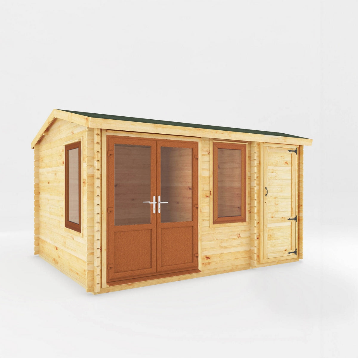 Mercia Elite 10' 3" x 13' 7" Apex Log Cabin - Premium 44mm Cladding Loglap - Brown UPVC