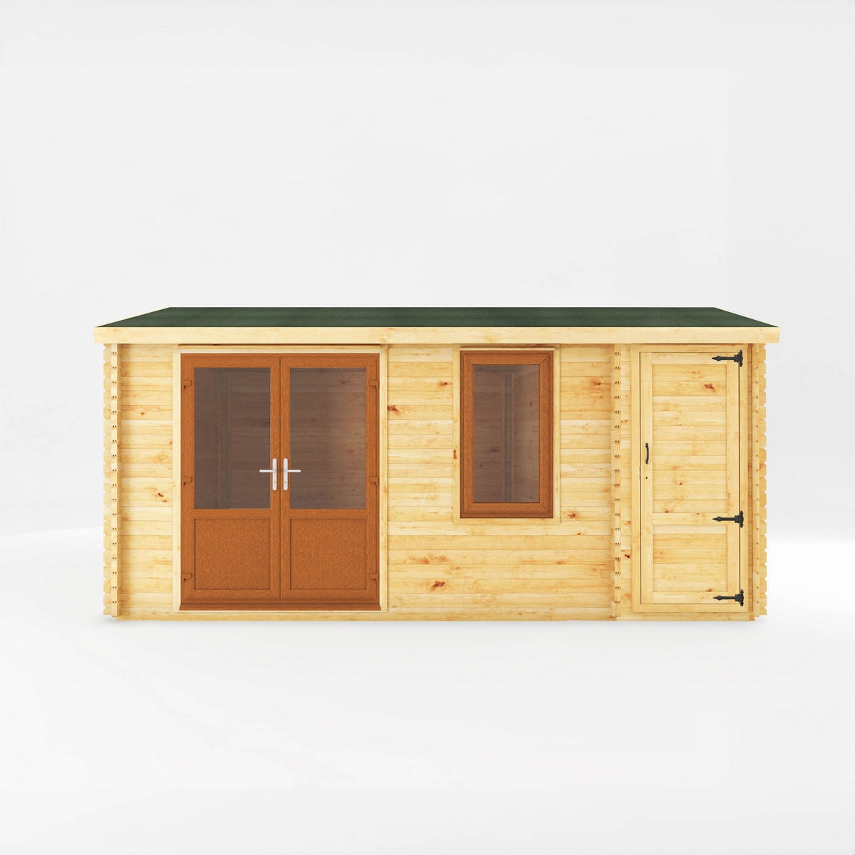 Mercia Elite 13' 6" x 16' 11" Apex Log Cabin - Premium 44mm Cladding Loglap - Brown UPVC