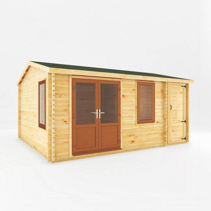 Mercia Elite 13' 6" x 16' 11" Apex Log Cabin - Premium 44mm Cladding Loglap - Brown UPVC