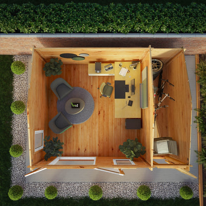 Mercia Elite 13' 6" x 16' 11" Apex Log Cabin - Premium 44mm Cladding Loglap - Brown UPVC