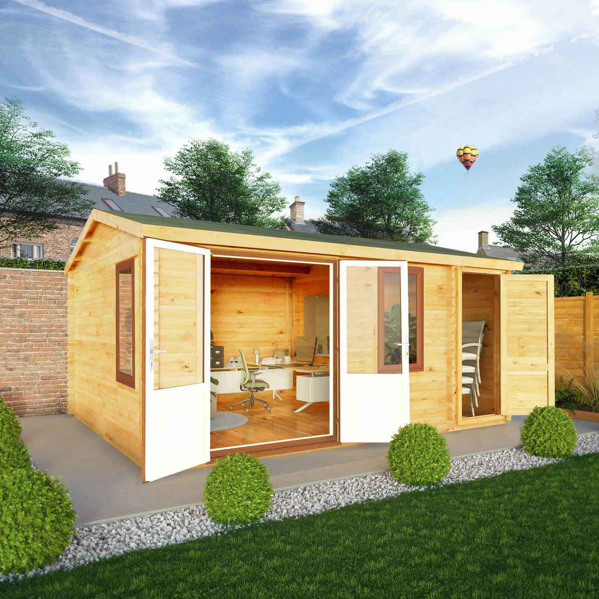 Mercia Elite 13' 6" x 16' 11" Apex Log Cabin - Premium 44mm Cladding Loglap - Brown UPVC