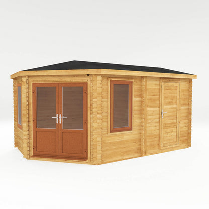 Mercia Corner 10' 4" x 16' 8" Hip Log Cabin Shed - Premium 44mm Cladding Loglap - Brown UPVC