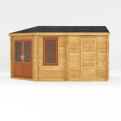 Mercia Corner 10' 4" x 16' 8" Hip Log Cabin Shed - Premium 44mm Cladding Loglap - Brown UPVC