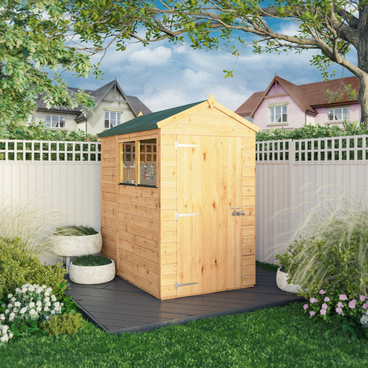 Mercia Woodsman 6' 3" x 4' 3" Apex Shed - Premium Dip Treated Shiplap - Styrene Windows