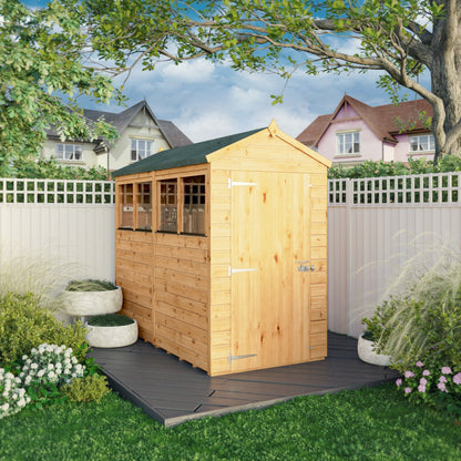 Mercia Woodsman 8' 2" x 4' 3" Apex Shed - Premium Dip Treated Shiplap - Styrene Windows