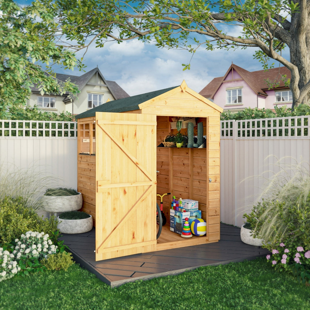 Mercia Woodsman 8' 2" x 4' 3" Apex Shed - Premium Dip Treated Shiplap - Styrene Windows