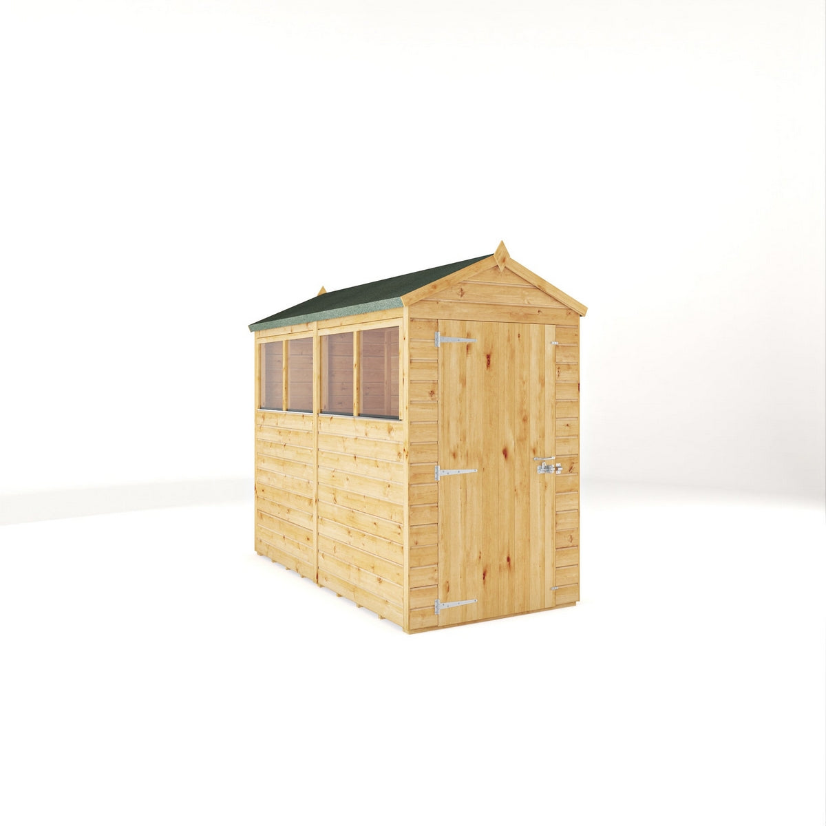 Mercia Woodsman 8' 2" x 4' 3" Apex Shed - Premium Dip Treated Shiplap - Styrene Windows