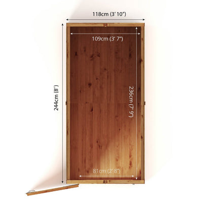 Mercia Woodsman 8' 2" x 4' 3" Apex Shed - Premium Dip Treated Shiplap - Styrene Windows