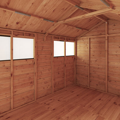 Mercia Woodsman 10' 1" x 8' 2" Apex Shed - Premium Dip Treated Shiplap - Styrene Windows