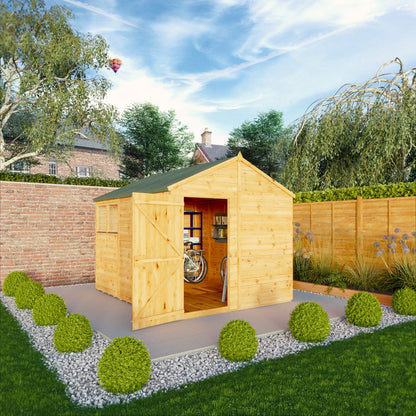 Mercia Woodsman 10' 1" x 8' 2" Apex Shed - Premium Dip Treated Shiplap - Styrene Windows