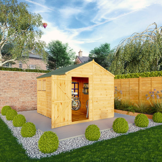 Mercia Woodsman 10' 1" x 8' 2" Apex Shed - Premium Dip Treated Shiplap - Styrene Windows