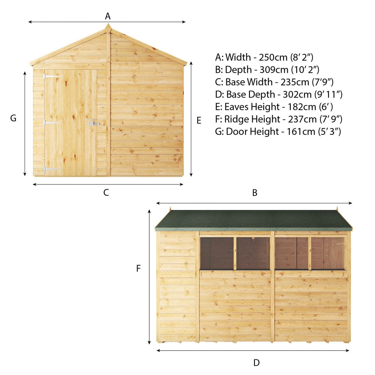 Mercia Woodsman 10' 1" x 8' 2" Apex Shed - Premium Dip Treated Shiplap - Styrene Windows